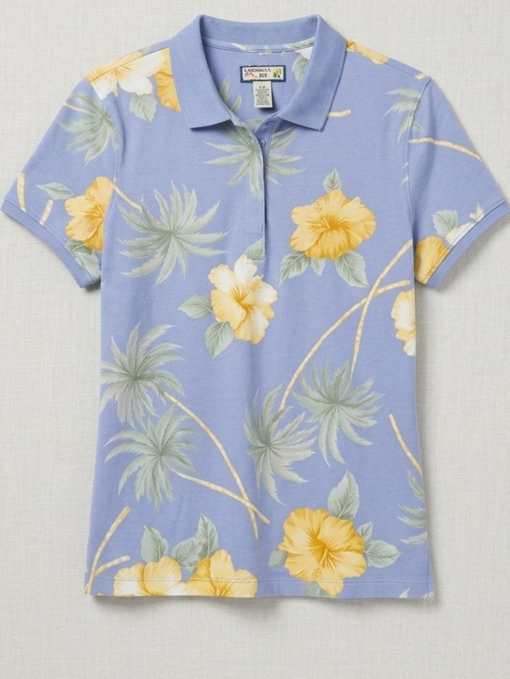 Caribbean Joe Light Blue Polo with Yellow Floral Accent